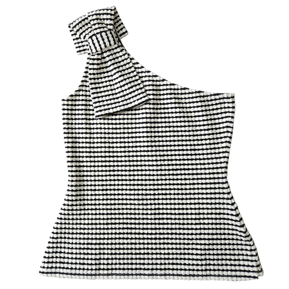RW&CO sleeveless one shoulder striped knit bow top‎